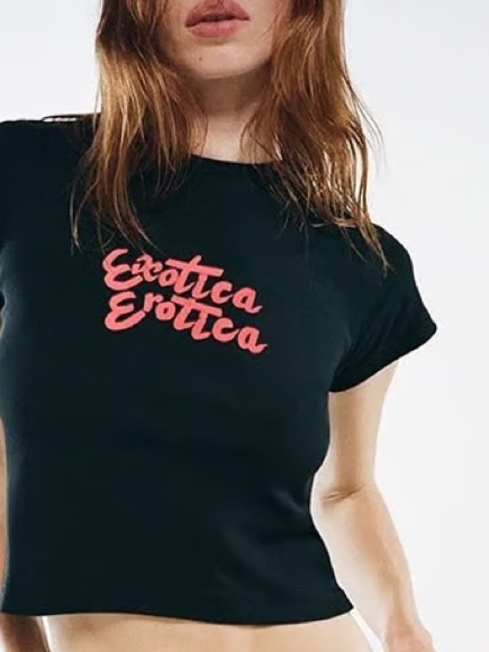 Realisation Par Black Cropped Tee with Pink Script Logo